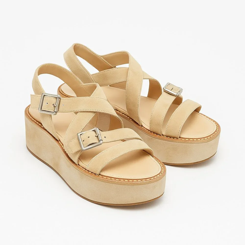 Ann Demeulemeester Cream Suede Platform Sandals EU 40 70s Boho Luxe Avant Garde